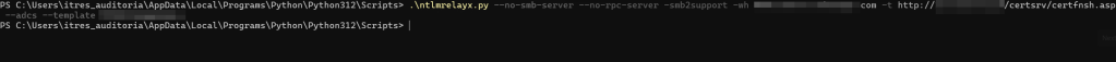A computer terminal displaying a command line with various script instructions and parameters for a Python program.